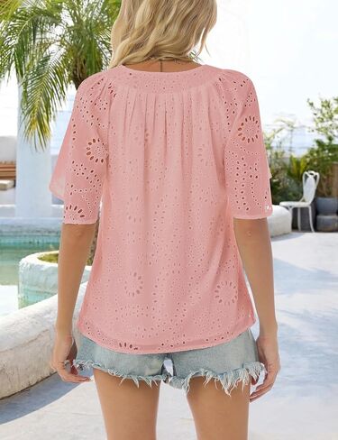 Relipop Women's Summer Eyelet Tops 2025 Dressy Casual V Neck Flutter Sleeve Hollow Out Lace Embroidered Blouses Shirts in Saudi Arabia
