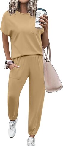 Marvmys Women's Casual Crew Neck Short Sleeve Lounge Set 2 Piece Outfits Travel Tracksuit Pants and Top Loungewear Set in Saudi Arabia