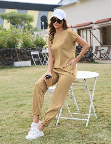 Marvmys Women's Casual Crew Neck Short Sleeve Lounge Set 2 Piece Outfits Travel Tracksuit Pants and Top Loungewear Set in Saudi Arabia