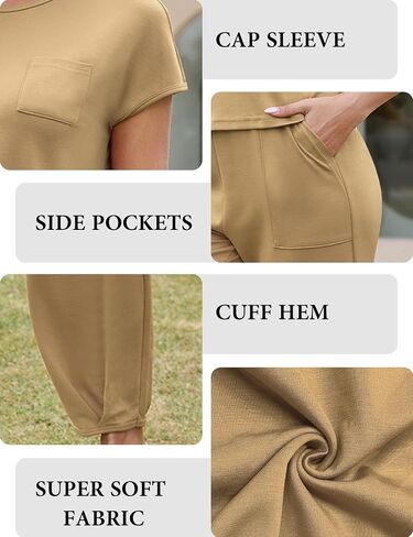 Marvmys Women's Casual Crew Neck Short Sleeve Lounge Set 2 Piece Outfits Travel Tracksuit Pants and Top Loungewear Set in Saudi Arabia