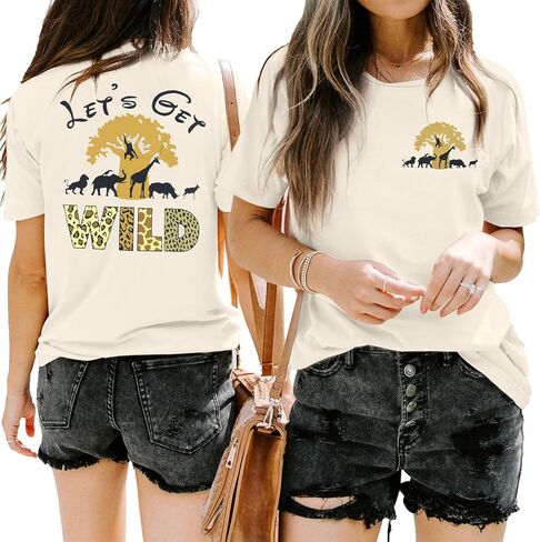 Lets Get Wild Shirts Women Animal Kingdom Shirt Family Safari Trip Tshirts Cute Zoo World Short Sleeve Tee in Saudi Arabia