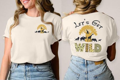 Lets Get Wild Shirts Women Animal Kingdom Shirt Family Safari Trip Tshirts Cute Zoo World Short Sleeve Tee in Saudi Arabia