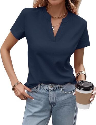 Women's V Neck T-Shirts 2025 Trendy Summer Short Sleeve Casual Tees Slim Fit Basic Tops for Work in Saudi Arabia