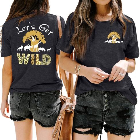 Lets Get Wild Shirts Women Animal Kingdom Shirt Family Safari Trip Tshirts Cute Zoo World Short Sleeve Tee in Saudi Arabia