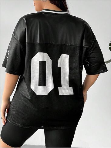 WDIRARA Women's Plus Size Football Jersey Shirts Oversized T Shirt Graphic Letter Print V Neck Short Sleeve Streetwear Top in Kuwait