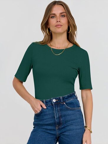 ANRABESS Womens Half Sleeve Crewneck Tops Ribbed Knit Slim Fit Shirts Basic Tee 2025 Spring Summer Dressy Casual T-Shirts in Saudi Arabia