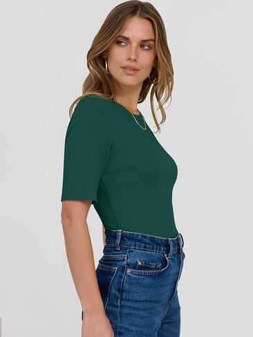 ANRABESS Womens Half Sleeve Crewneck Tops Ribbed Knit Slim Fit Shirts Basic Tee 2025 Spring Summer Dressy Casual T-Shirts in Saudi Arabia