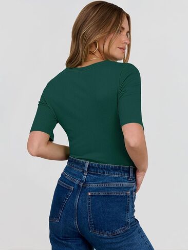 ANRABESS Womens Half Sleeve Crewneck Tops Ribbed Knit Slim Fit Shirts Basic Tee 2025 Spring Summer Dressy Casual T-Shirts in Saudi Arabia