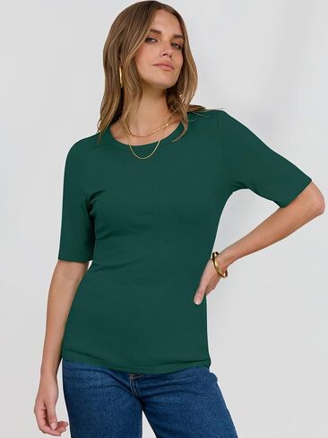 ANRABESS Womens Half Sleeve Crewneck Tops Ribbed Knit Slim Fit Shirts Basic Tee 2025 Spring Summer Dressy Casual T-Shirts in Saudi Arabia