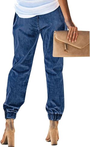 LONGYIDA Jean Joggers for Women Denim Ripped Loose Jeans High Waisted Stretch Drawstring Denim Joggers Pants in Saudi Arabia