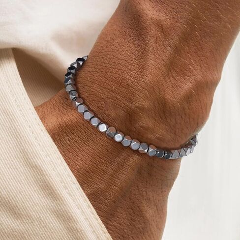 Beaded Bracelets for Men, Gifts for Fathers Day Dad 6-8MM Natural Stone Tiger Eye Stretch Adjustable Black Crystal Beaded Bracelets Set for Men Women in Saudi Arabia