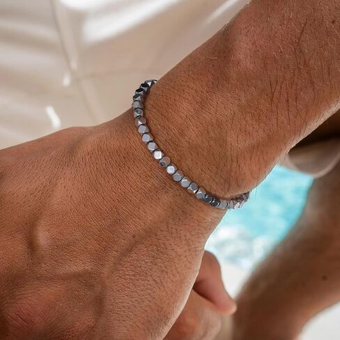 Beaded Bracelets for Men, Gifts for Fathers Day Dad 6-8MM Natural Stone Tiger Eye Stretch Adjustable Black Crystal Beaded Bracelets Set for Men Women in Saudi Arabia