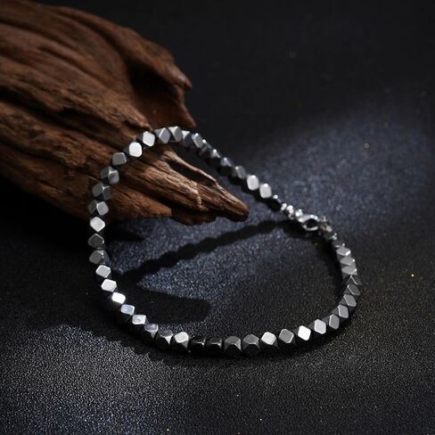 Beaded Bracelets for Men, Gifts for Fathers Day Dad 6-8MM Natural Stone Tiger Eye Stretch Adjustable Black Crystal Beaded Bracelets Set for Men Women in Saudi Arabia