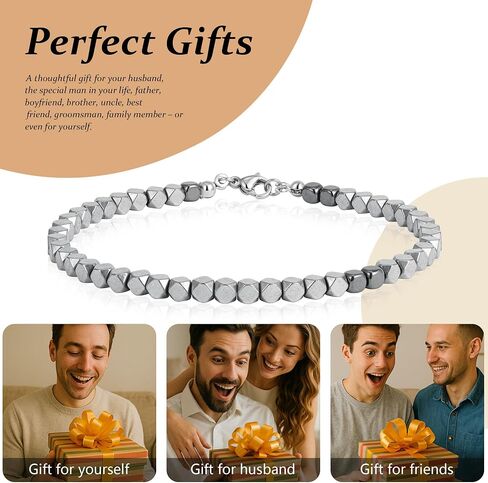 Beaded Bracelets for Men, Gifts for Fathers Day Dad 6-8MM Natural Stone Tiger Eye Stretch Adjustable Black Crystal Beaded Bracelets Set for Men Women in Saudi Arabia