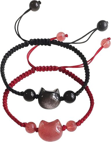 POYAMUSE Cat Bracelets for Women - Lucky Cat Beaded Bracelet Set, Adjustable Kitty Stretch Braided Bracelets for Women in Saudi Arabia