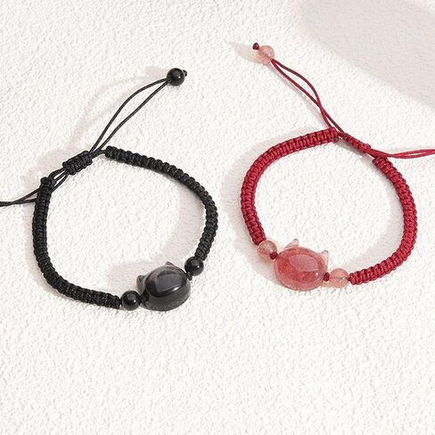 POYAMUSE Cat Bracelets for Women - Lucky Cat Beaded Bracelet Set, Adjustable Kitty Stretch Braided Bracelets for Women in Saudi Arabia