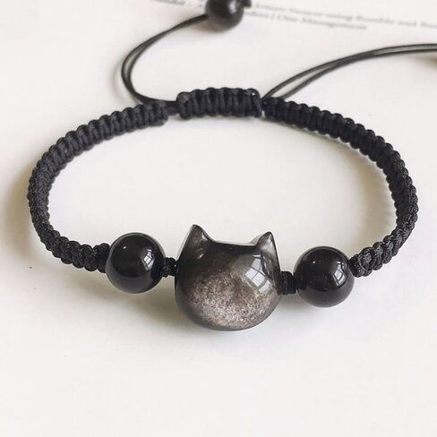 POYAMUSE Cat Bracelets for Women - Lucky Cat Beaded Bracelet Set, Adjustable Kitty Stretch Braided Bracelets for Women in Saudi Arabia