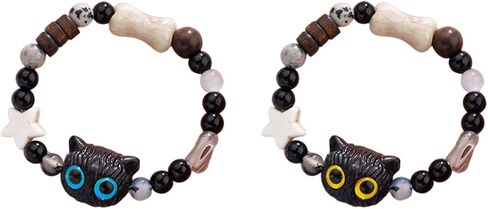 POYAMUSE Cat Bracelets for Women - Lucky Cat Beaded Bracelet Set, Adjustable Kitty Stretch Braided Bracelets for Women in Saudi Arabia