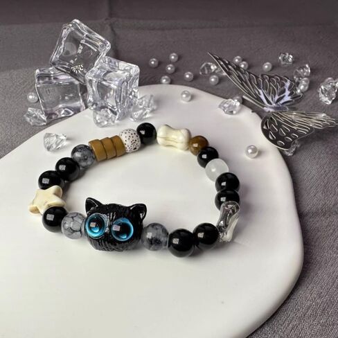 POYAMUSE Cat Bracelets for Women - Lucky Cat Beaded Bracelet Set, Adjustable Kitty Stretch Braided Bracelets for Women in Saudi Arabia