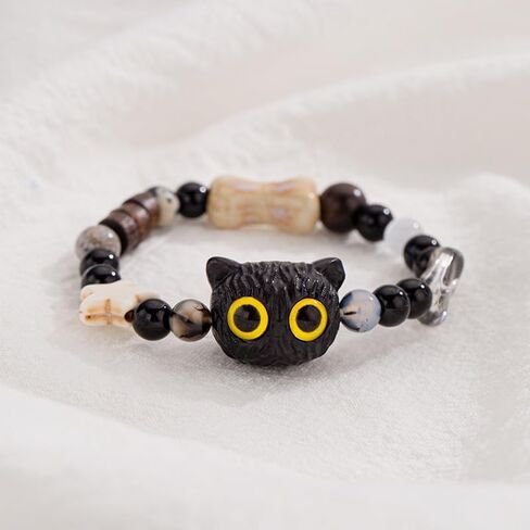 POYAMUSE Cat Bracelets for Women - Lucky Cat Beaded Bracelet Set, Adjustable Kitty Stretch Braided Bracelets for Women in Saudi Arabia