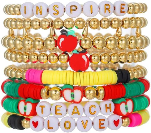 Handmade Beaded Teacher Bracelet Love Teach Inspire Stretch Letter Wristlets Appreciation Gifts Bracelet for Women Teacher Gifts in Saudi Arabia