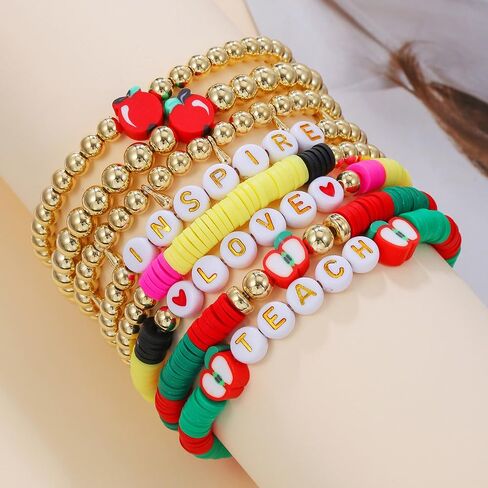 Handmade Beaded Teacher Bracelet Love Teach Inspire Stretch Letter Wristlets Appreciation Gifts Bracelet for Women Teacher Gifts in Saudi Arabia