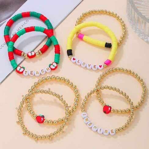 Handmade Beaded Teacher Bracelet Love Teach Inspire Stretch Letter Wristlets Appreciation Gifts Bracelet for Women Teacher Gifts in Saudi Arabia