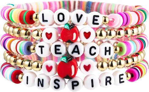 Handmade Beaded Teacher Bracelet Love Teach Inspire Stretch Letter Wristlets Appreciation Gifts Bracelet for Women Teacher Gifts in Kuwait