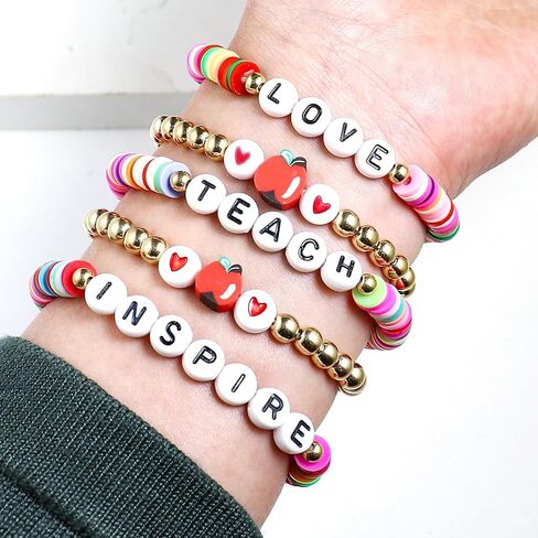 Handmade Beaded Teacher Bracelet Love Teach Inspire Stretch Letter Wristlets Appreciation Gifts Bracelet for Women Teacher Gifts in Kuwait