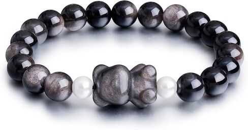 Beaded Bracelets for Women, Black Obsidian Money Attraction Bracelet, 8mm Healing Relax Anxiety Luck Crystal Bead Bracelets, Adjustable Jewelry Feng Shui Stretch Bracelet Cat Lover Gifts for Women Men in Saudi Arabia