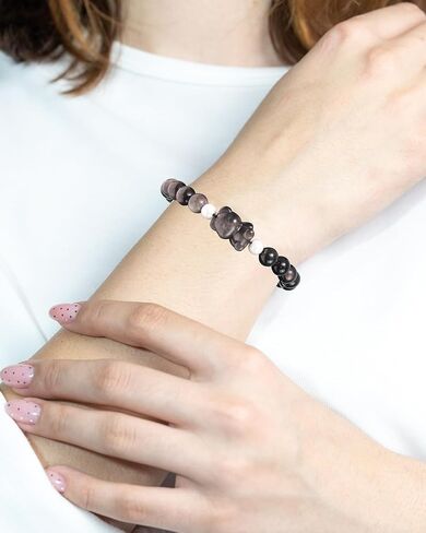 Beaded Bracelets for Women, Black Obsidian Money Attraction Bracelet, 8mm Healing Relax Anxiety Luck Crystal Bead Bracelets, Adjustable Jewelry Feng Shui Stretch Bracelet Cat Lover Gifts for Women Men in Saudi Arabia