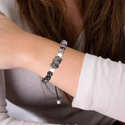 Beaded Bracelets for Women, Black Obsidian Money Attraction Bracelet, 8mm Healing Relax Anxiety Luck Crystal Bead Bracelets, Adjustable Jewelry Feng Shui Stretch Bracelet Cat Lover Gifts for Women Men in Saudi Arabia