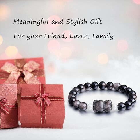 Beaded Bracelets for Women, Black Obsidian Money Attraction Bracelet, 8mm Healing Relax Anxiety Luck Crystal Bead Bracelets, Adjustable Jewelry Feng Shui Stretch Bracelet Cat Lover Gifts for Women Men in Saudi Arabia