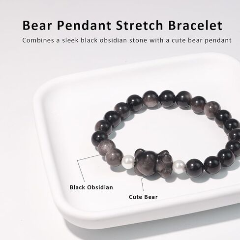 Beaded Bracelets for Women, Black Obsidian Money Attraction Bracelet, 8mm Healing Relax Anxiety Luck Crystal Bead Bracelets, Adjustable Jewelry Feng Shui Stretch Bracelet Cat Lover Gifts for Women Men in Saudi Arabia