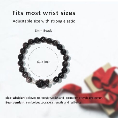 Beaded Bracelets for Women, Black Obsidian Money Attraction Bracelet, 8mm Healing Relax Anxiety Luck Crystal Bead Bracelets, Adjustable Jewelry Feng Shui Stretch Bracelet Cat Lover Gifts for Women Men in Saudi Arabia