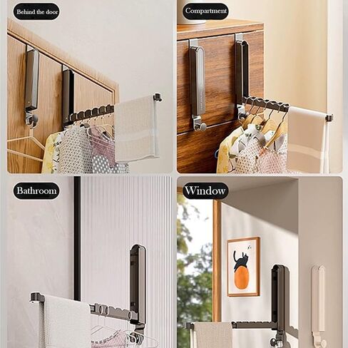 Foldable/Retractable Over The Door Drying Rack, Space Saving Behind Door Hooks for Hanging Clothes, Hats, Bags, Towels, Ideal for Travel and Easy to Carry (Gray) in Saudi Arabia