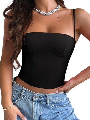 REORIA Womens Square Neck Adjustable Straps Backless Y2K Going Out Corset Crop Tops in Saudi Arabia