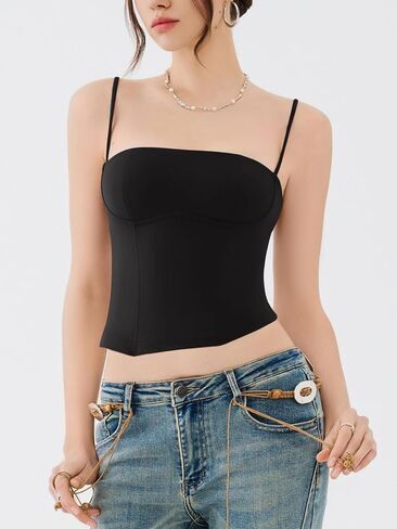 REORIA Womens Square Neck Adjustable Straps Backless Y2K Going Out Corset Crop Tops in Saudi Arabia