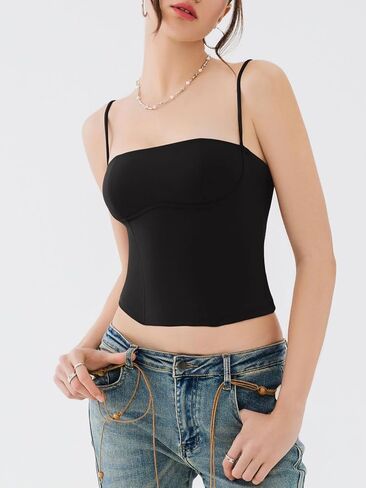 REORIA Womens Square Neck Adjustable Straps Backless Y2K Going Out Corset Crop Tops in Saudi Arabia