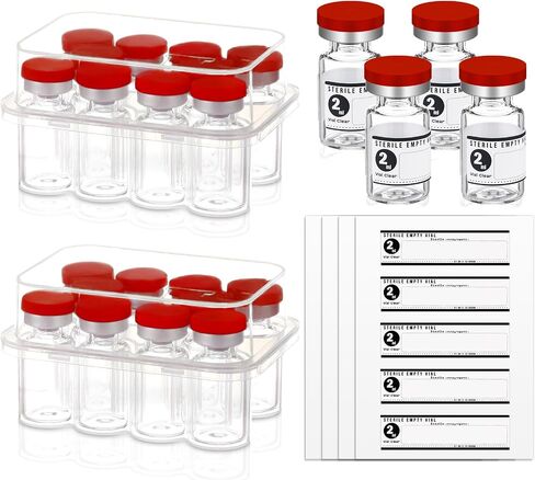 20 Sealed Sterile Empty Vials with Self Healing Injection Port Glass Penicillin Bottle with 20 Label Stickers (2ml) in Saudi Arabia
