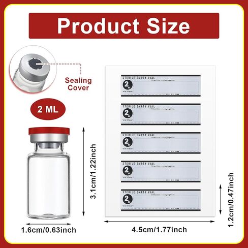 20 Sealed Sterile Empty Vials with Self Healing Injection Port Glass Penicillin Bottle with 20 Label Stickers (2ml) in Saudi Arabia