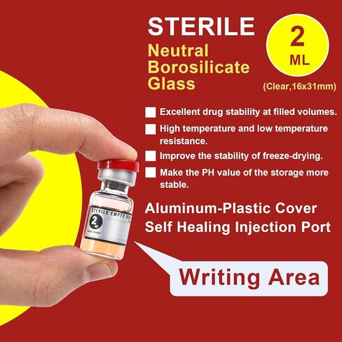 20 Sealed Sterile Empty Vials with Self Healing Injection Port Glass Penicillin Bottle with 20 Label Stickers (2ml) in Saudi Arabia