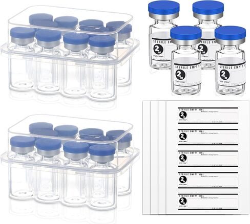 20 Sealed Sterile Empty Vials with Self Healing Injection Port Glass Penicillin Bottle with 20 Label Stickers (2ml) in Saudi Arabia