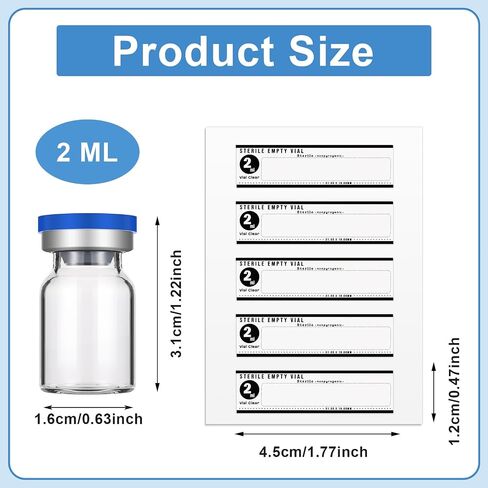 20 Sealed Sterile Empty Vials with Self Healing Injection Port Glass Penicillin Bottle with 20 Label Stickers (2ml) in Saudi Arabia