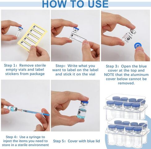 20 Sealed Sterile Empty Vials with Self Healing Injection Port Glass Penicillin Bottle with 20 Label Stickers (2ml) in Saudi Arabia