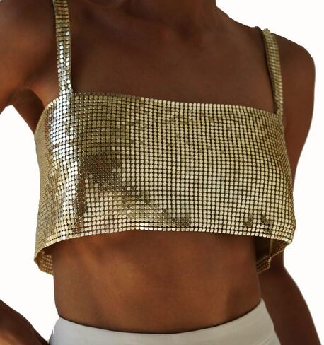 Women's Sparkly Rhinestone Top ， Sexy Metallic Sleeveless Trendy Spaghetti Strap Tube Vest Rave Party Clubwear in Kuwait