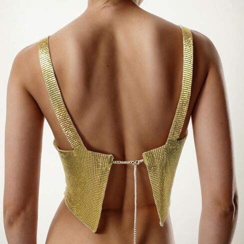 Women's Sparkly Rhinestone Top ， Sexy Metallic Sleeveless Trendy Spaghetti Strap Tube Vest Rave Party Clubwear in Kuwait