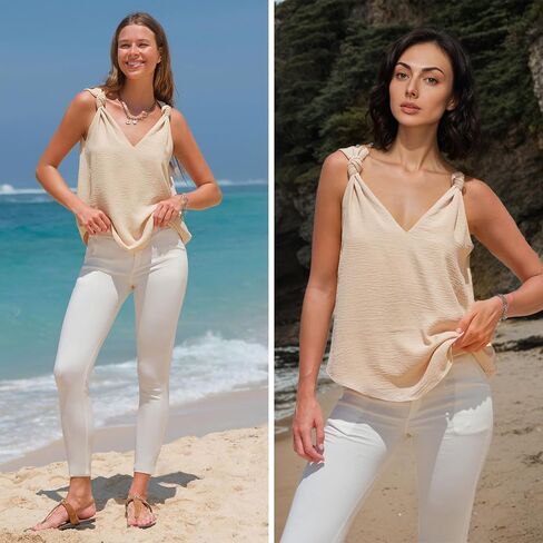 Exlura Womens Summer Tank Tops عارضة V الرقبة معقدة أكمام كامي بلوزات الأزياء القمصان اللطيفة إجازة الشاطئ 2025 in Saudi Arabia