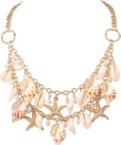 Firstmeet Boho Shell Pendant Necklace for Women Summer Hawaii Beach Handmade Chunky Bib Collar Conch Turquoise in Saudi Arabia