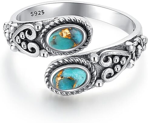 Adjustable Turquoise Rings for Women 925 Sterling Silver Spoon Ring Vintage Heart Vine Statement Ring Personalized Jewelry Gifts Size 6-8 in Kuwait